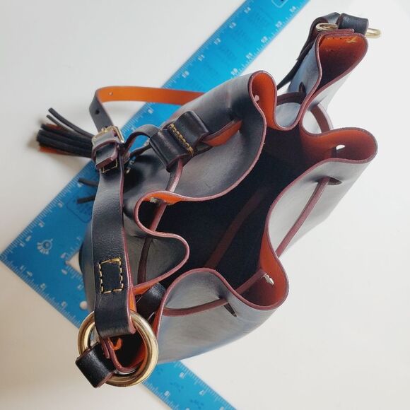 Dooney Bourke Serena Small Hobo Bucket Shoulder Bag Navy Orange - Picture 3 of 16